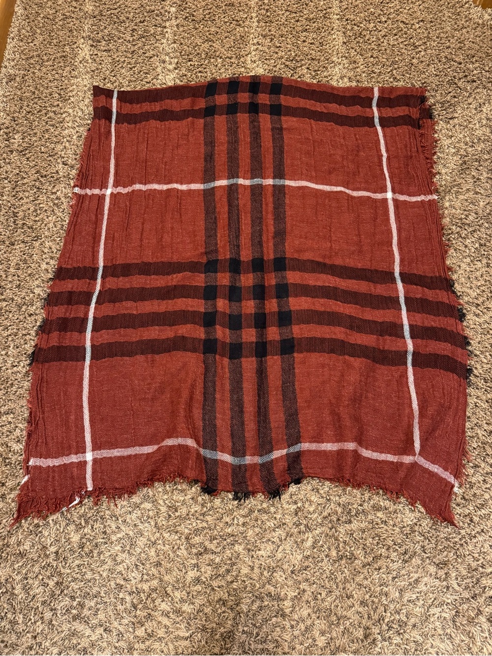 Burgundy Plaid Blanket Scarf